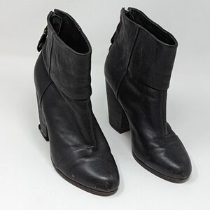 Rag & Bone Harrow Leather High Heel Ankle Booties Shoes Black Size 7 EU Size 38